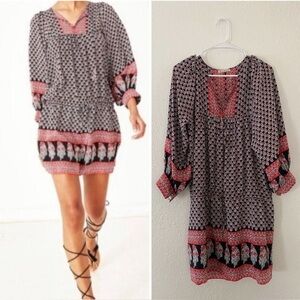 Ulla Johnson Black/orange Bazaar Silk Dress in Light Indian Floral 8/M